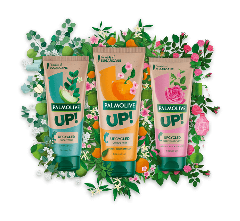 Three Palmolive shower gel's with upcycled ingredients